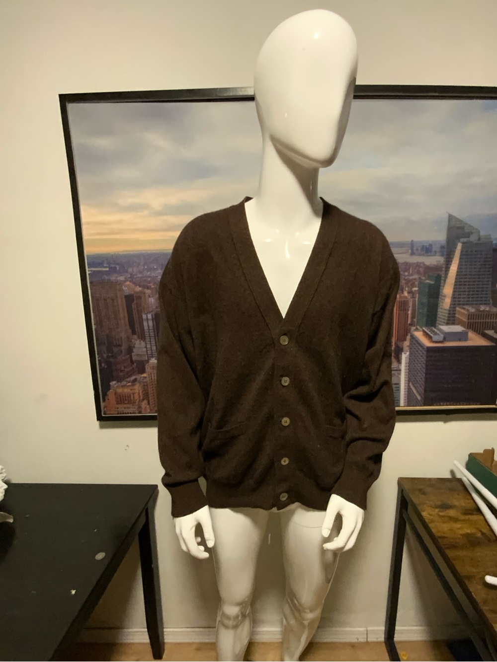 Neiman and Marcus Cashmere Dark Brown V-Neck Button Cardigan